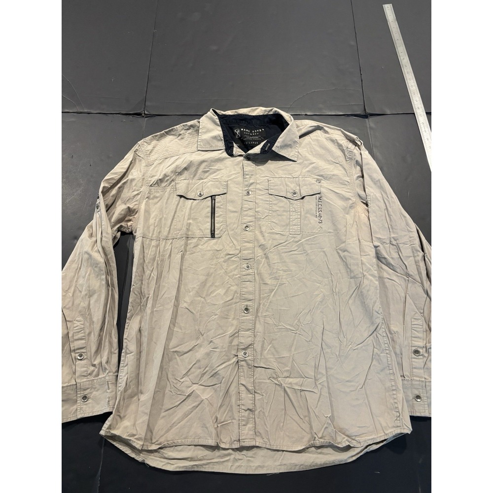 Marc Ecko Cut & Sew Long Sleeve Utility Button-Down Shirt, Gray, 2XL